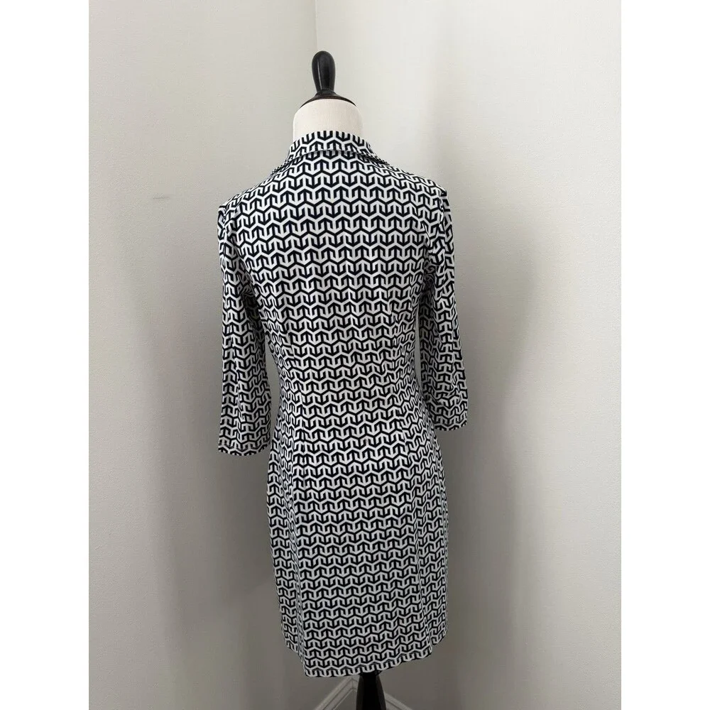 J. McLaughlin Dress‎ Catalina Cloth 3/4 Sleeve Blue/ White Geometric Dress XS - Picture 4 of 11
